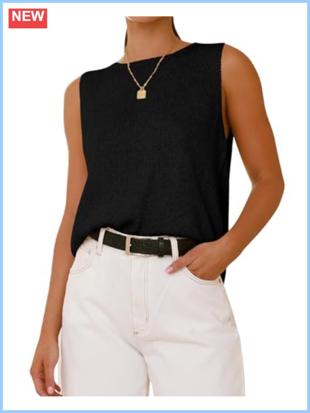 Sleeveless Knit Sweater Vest Top Women's Casual Loose Fit Crew Neck Summer